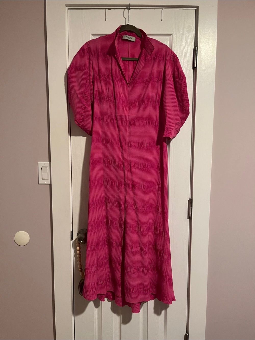 Rachel Comey Size 6 silk Midi Dress with collar and puffed sleeves